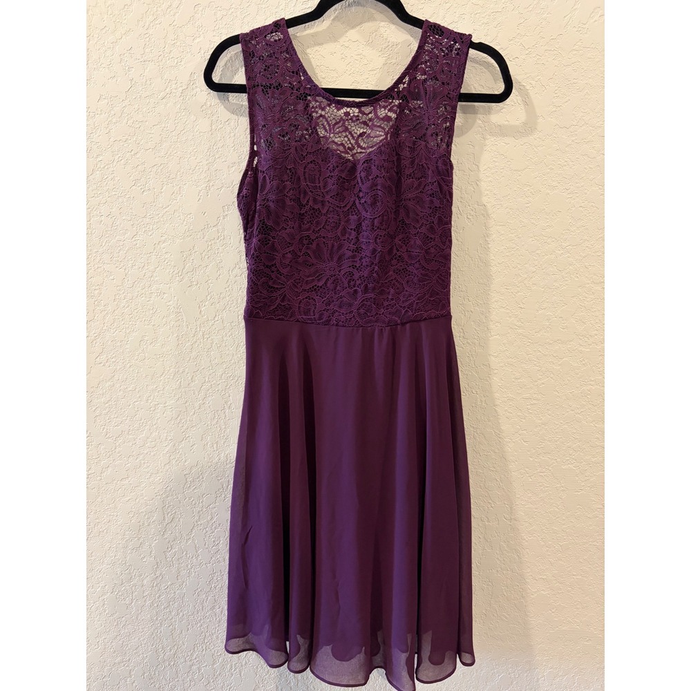 BeryLove Purple Lace Chiffon Cocktail Dress Sleeveless Fit Flare Size L